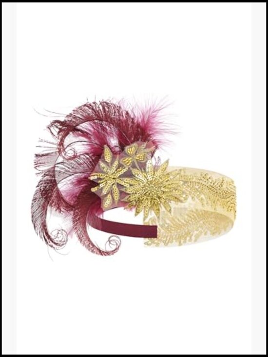 Vintage Flapper Feather Headband with Beaded Sequin Embellishment Elastic Fit main image 5